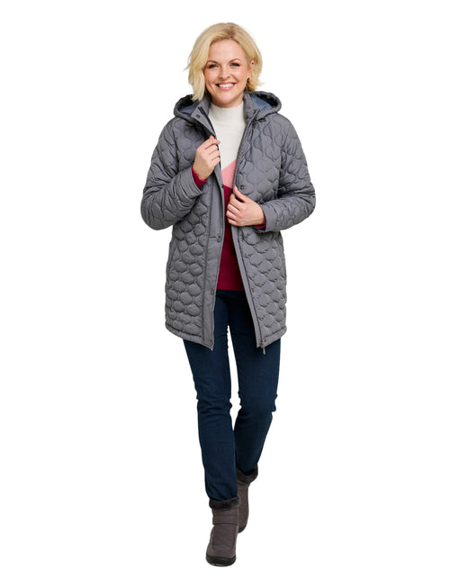 Ladies Quilted Water-Resistant Jacket with Detachable Hood Adjustable Cuffs