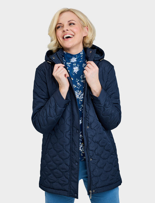 Ladies Quilted Water-Resistant Jacket with Detachable Hood Adjustable Cuffs