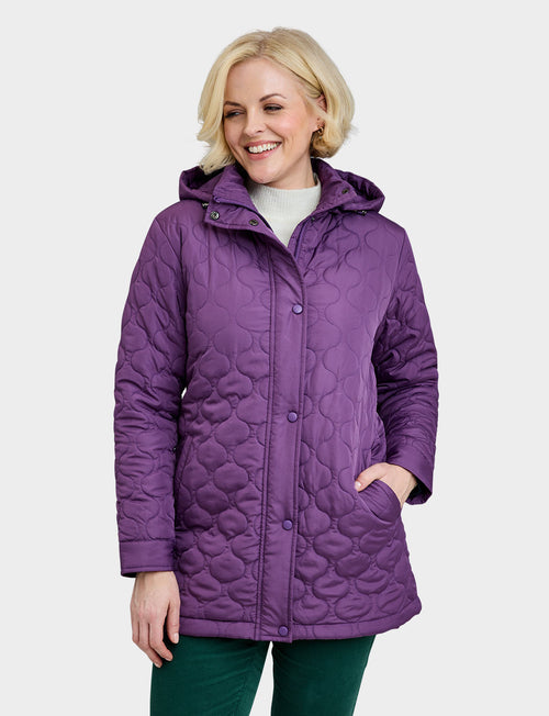 Ladies Quilted Water-Resistant Jacket with Detachable Hood Adjustable Cuffs