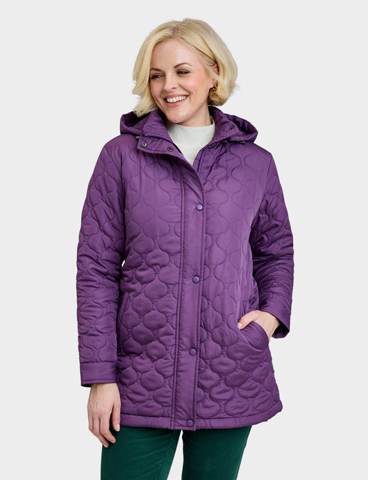Ladies Quilted Water-Resistant Jacket with Detachable Hood Adjustable Cuffs