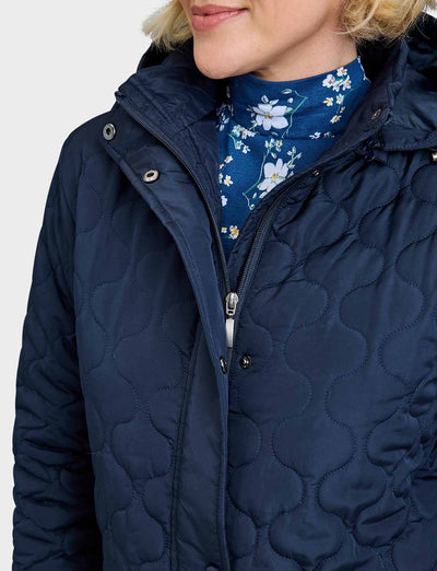 Ladies Quilted Water-Resistant Jacket with Detachable Hood Adjustable Cuffs