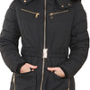 Womens Ladies Quilted Padded Faux Fur Hood Black Winter Coat Jacket UK Size 6-14