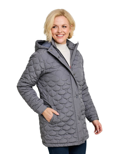 Ladies Quilted Water-Resistant Jacket with Detachable Hood Adjustable Cuffs