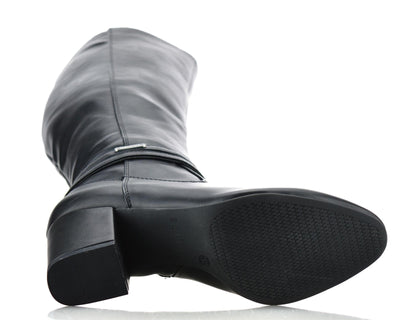 Ladies Womens Knee High Block Heel Zip Up Winter Riding Biker Boots Shoes Size