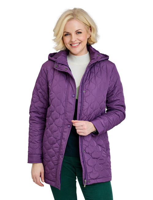 Ladies Quilted Water-Resistant Jacket with Detachable Hood Adjustable Cuffs