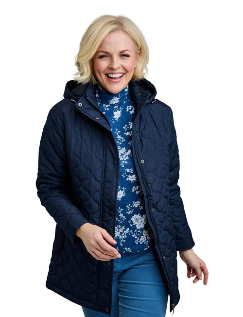 Ladies Quilted Water-Resistant Jacket with Detachable Hood Adjustable Cuffs